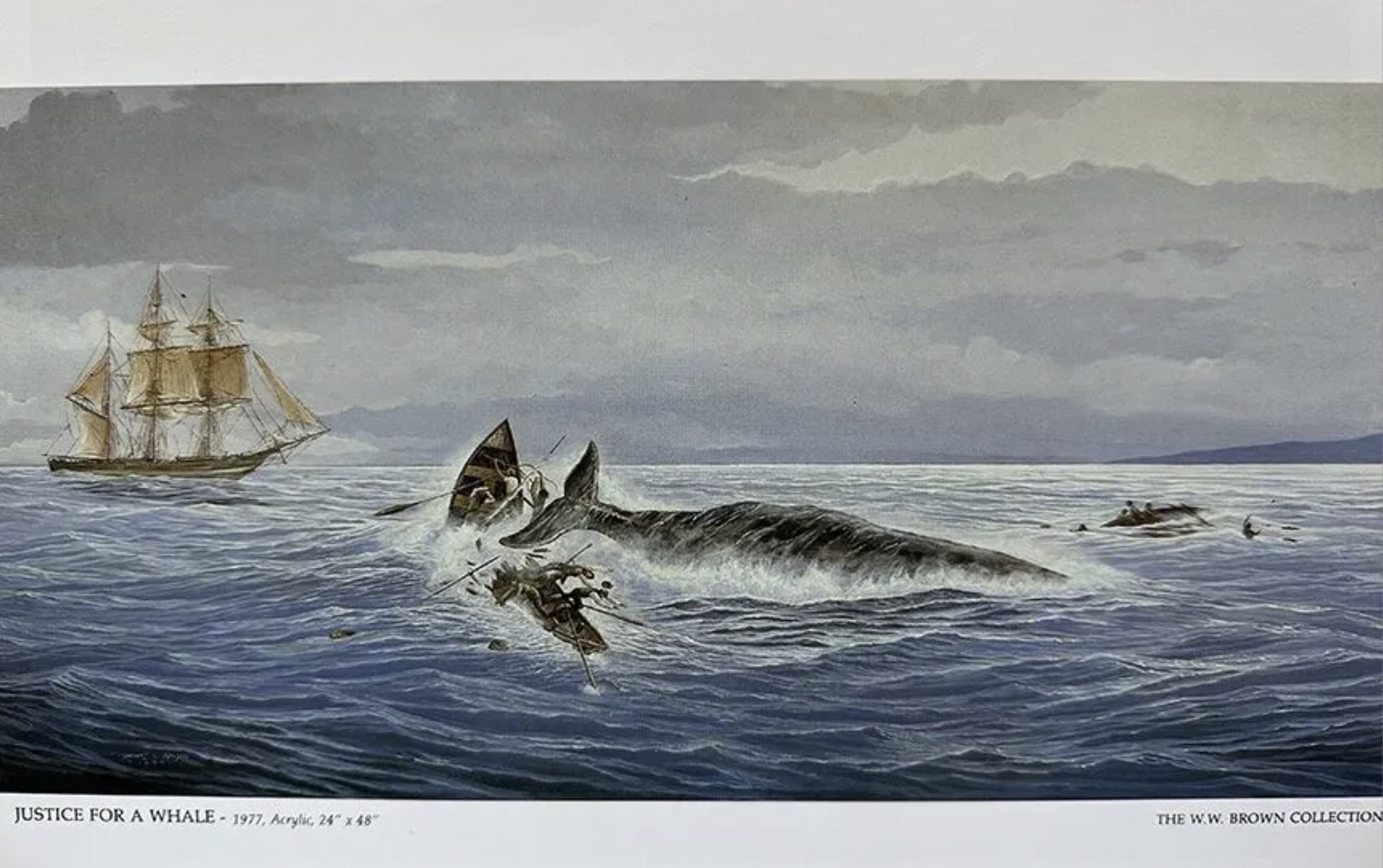 whaling paintings 19th century - Justice For A Whale 1977. Acrylic 24" 48" The Ww. Brown Collection